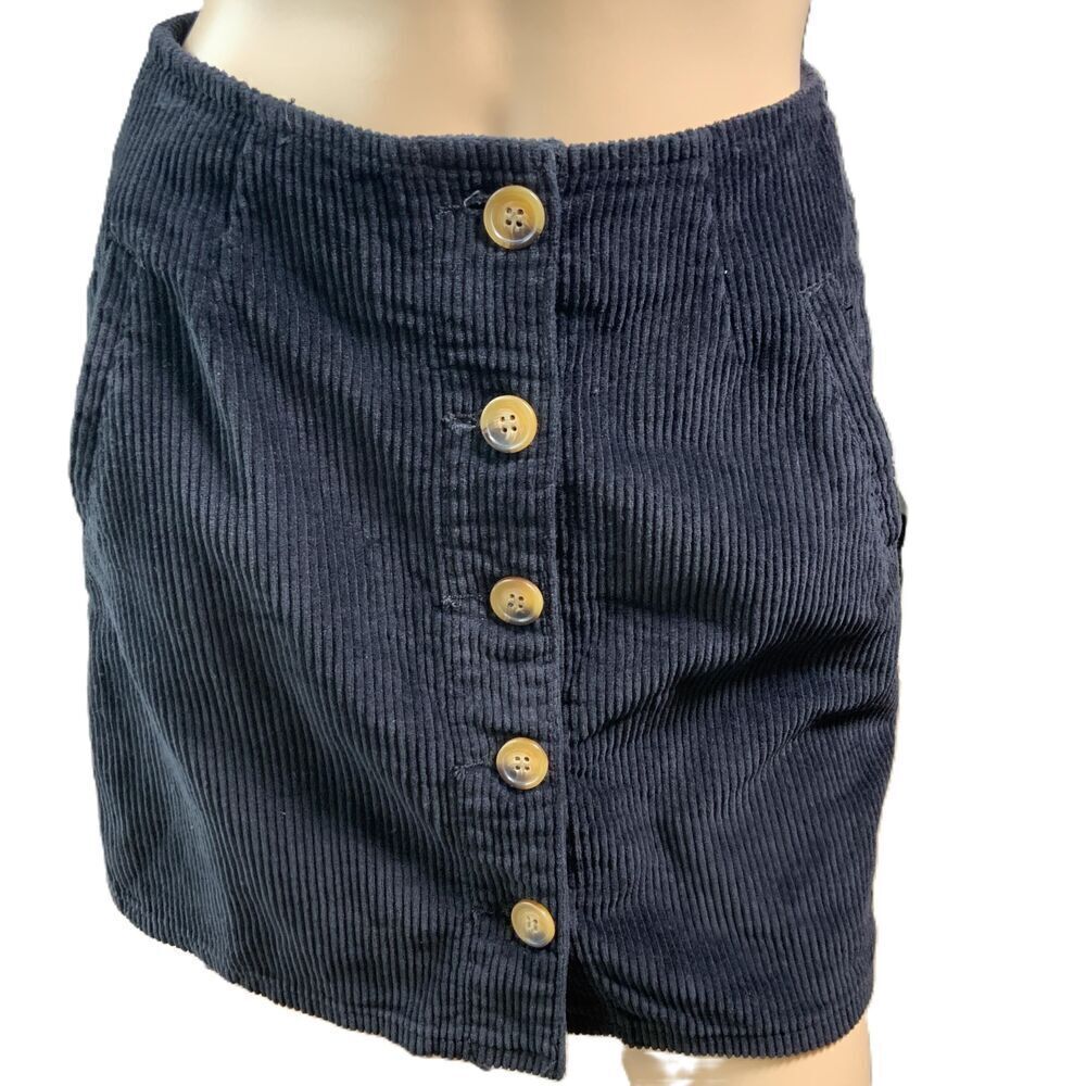 YMI Jeans Black Corduroy Button Up Mini A Line Skirt Size 1/25 Preppy Academia
